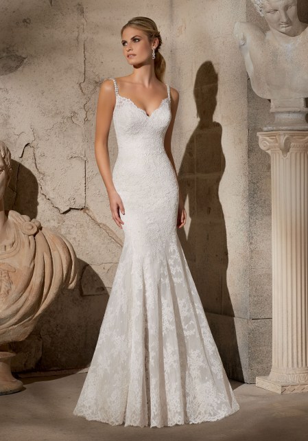 Elegant Alencon Lace with Crystal Beaded Straps Morilee Bridal Wedding Dress. - Style. 2704.-1.jpg_1
